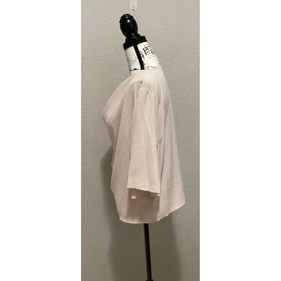 Elegant Women's Draped Blouse With Wide Sleeves - Light Beige - Size S - Picture 3 of 5